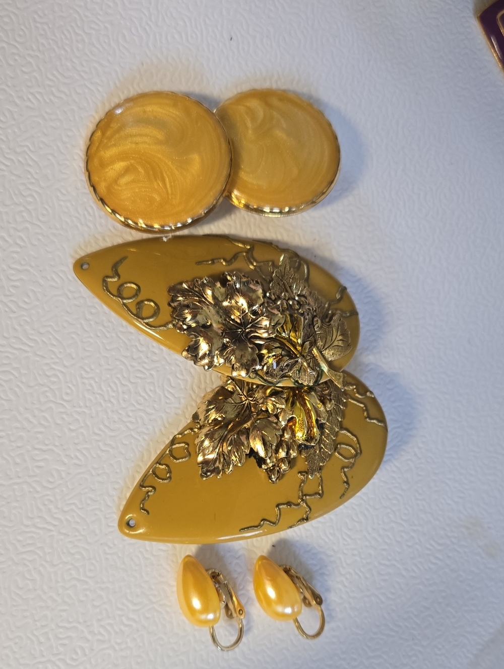 Vintage Yellow Gold Floral Statement Earring Set Of 3